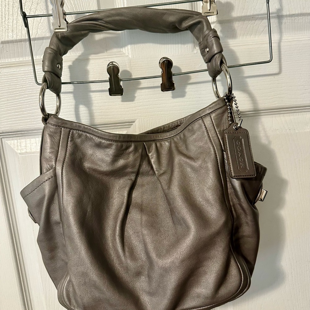 Coach Metallic Gray Leather Shoulder Bag